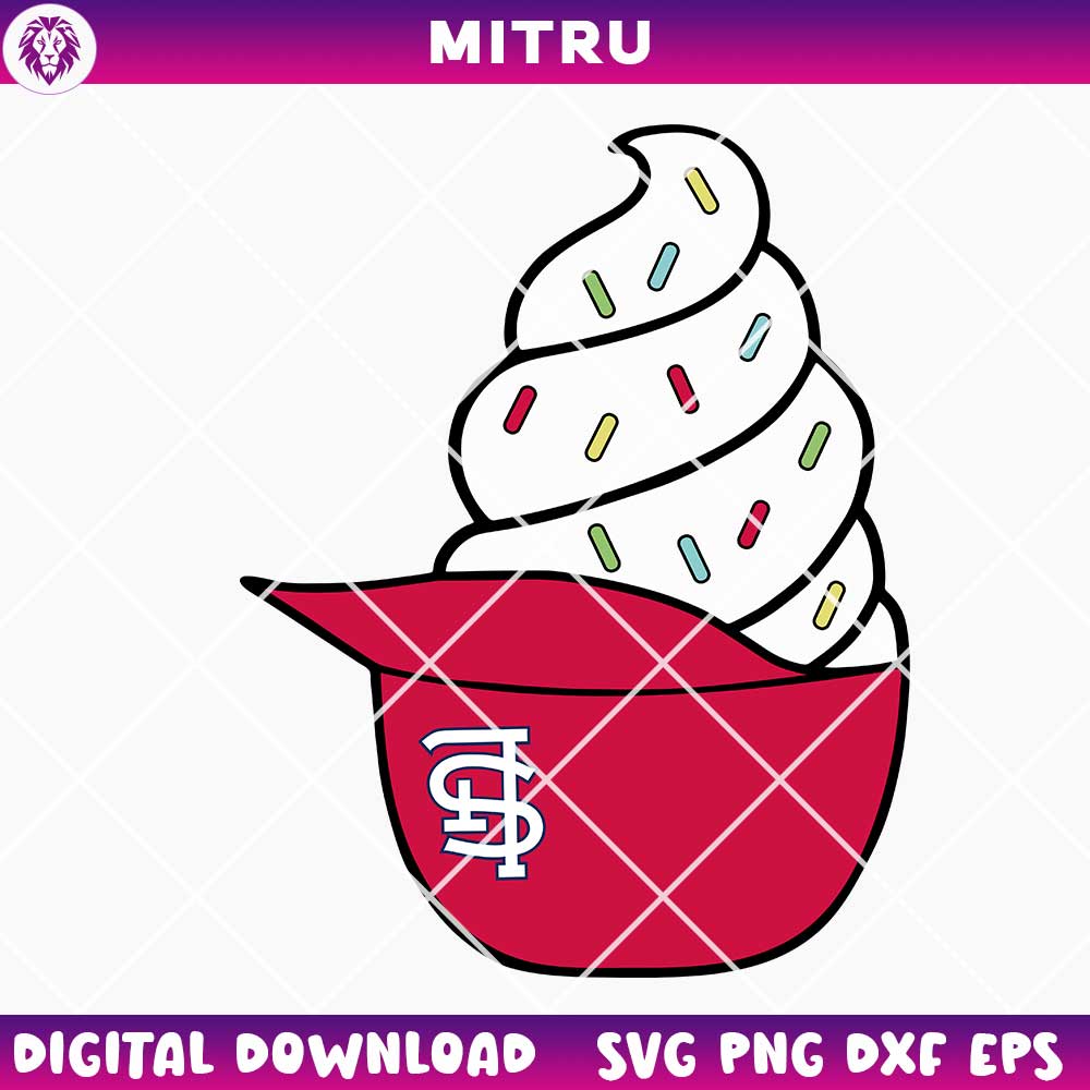 St Louis Cardinals Ice Cream Helmet SVG PNG, Cardinals Baseball Sundae Hat SVG