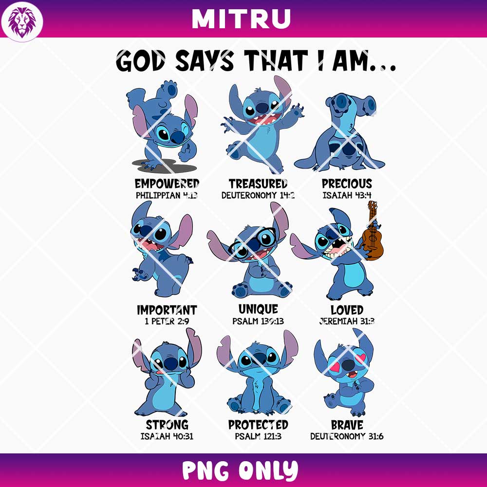 Stitch God Says I Am PNG, Bible Jesus PNG Designs