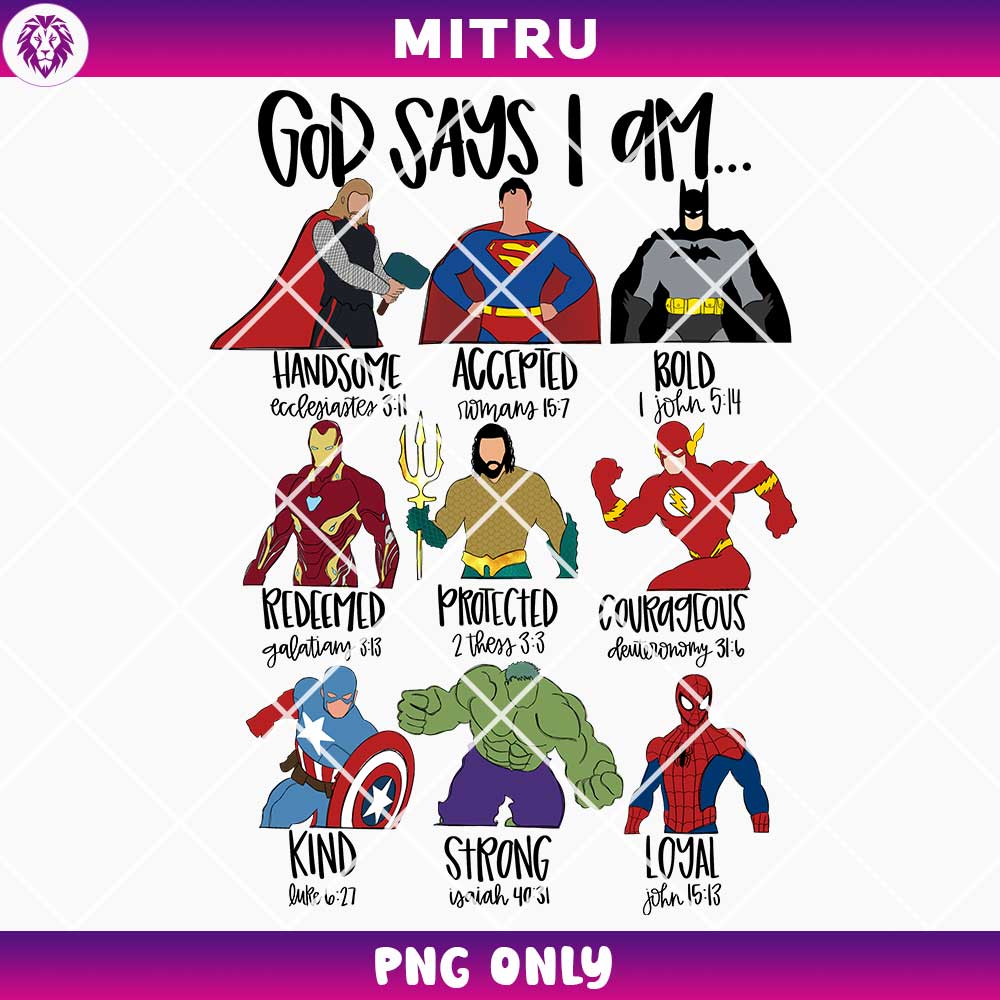 Superheroes Characters God Says I Am PNG, Handsome Bible Verse PNG