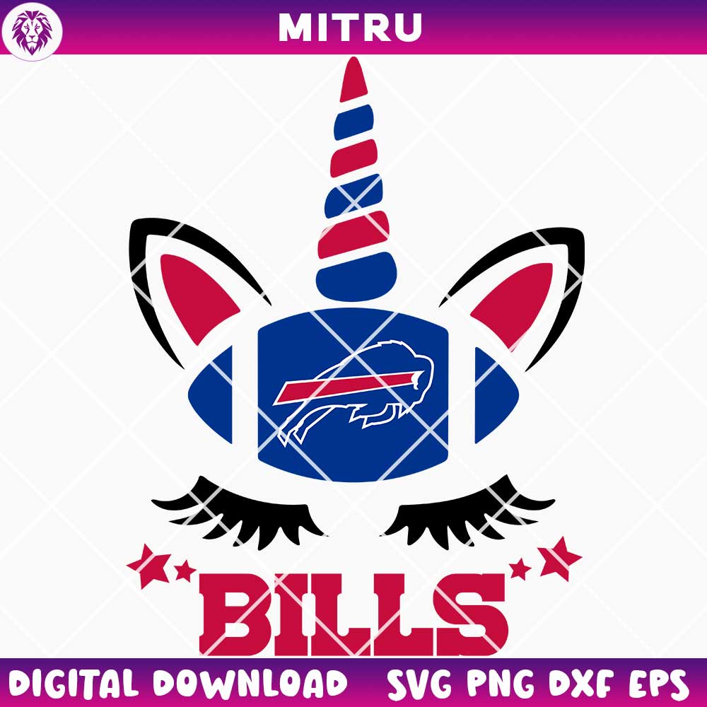 Unicorn Face Buffalo Bills SVG PNG, Bills Football Kids SVG Cricut