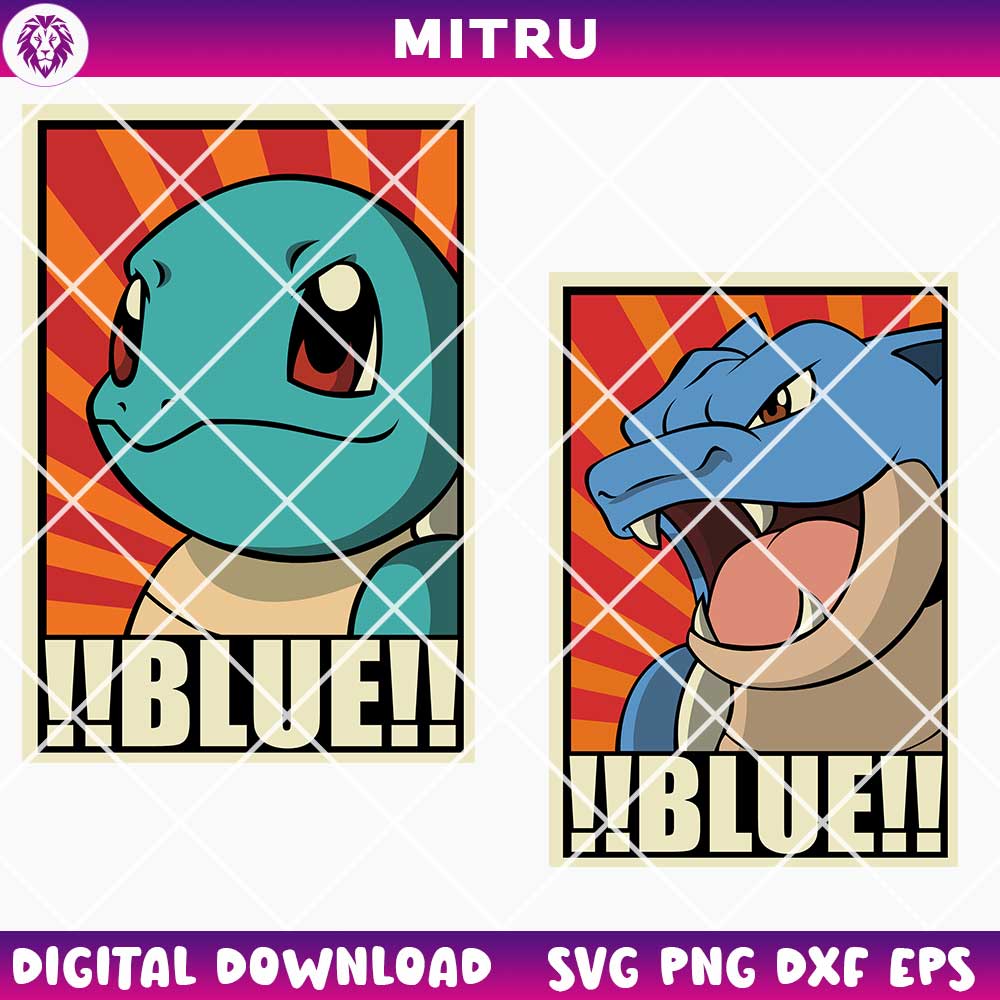 Vintage Pokemon Blue SVG PNG, Squirtle SVG, Blastoise SVG Cricut