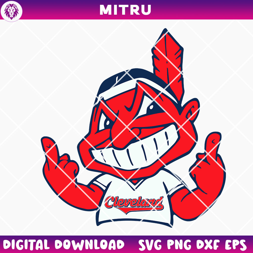 Chief Wahoo Middle Finger SVG PNG, Funny Cleveland Guardians SVG, Cleveland Indians Mascot SVG