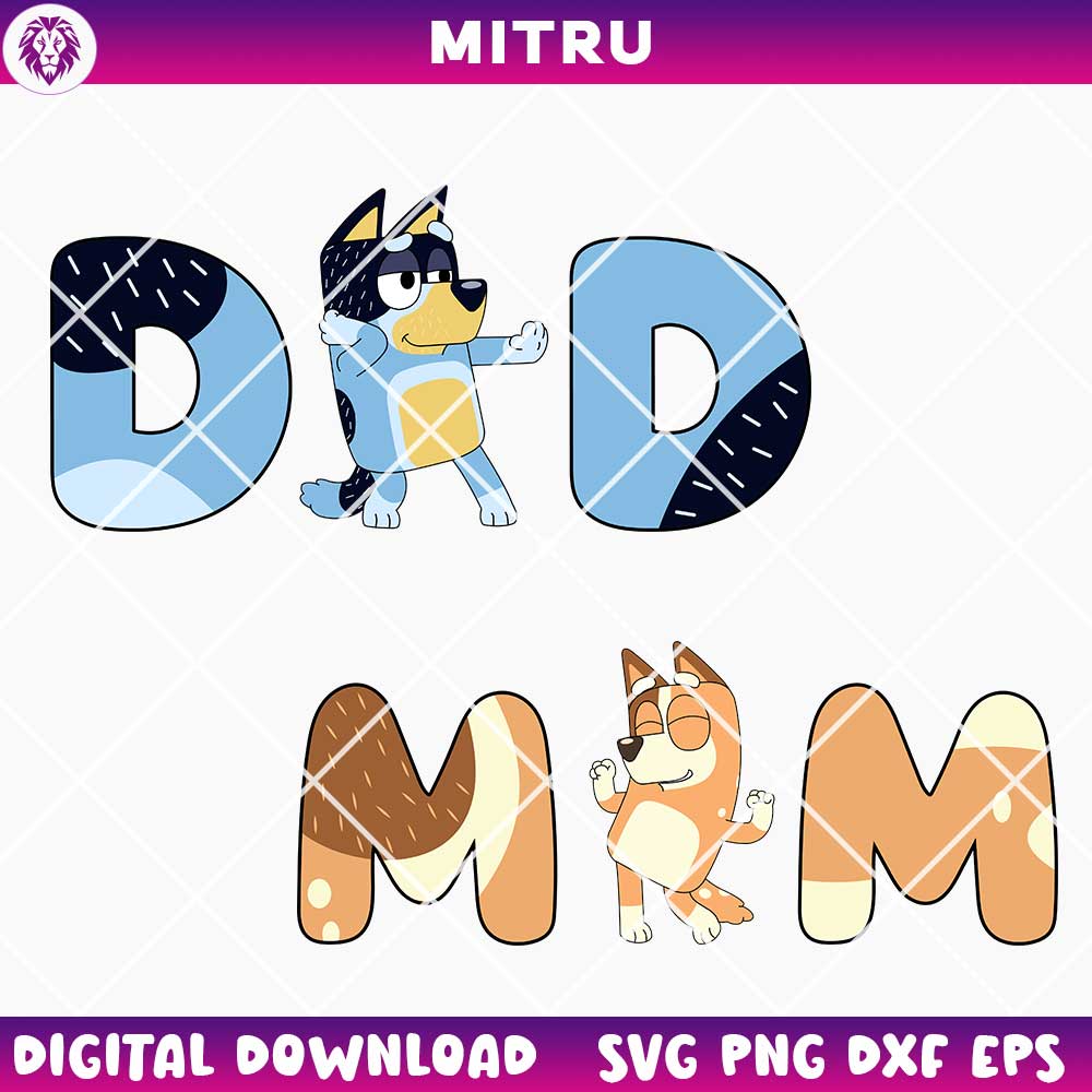 Bluey Mom Dad SVG PNG, Chilli SVG, Bandit Heeler SVG