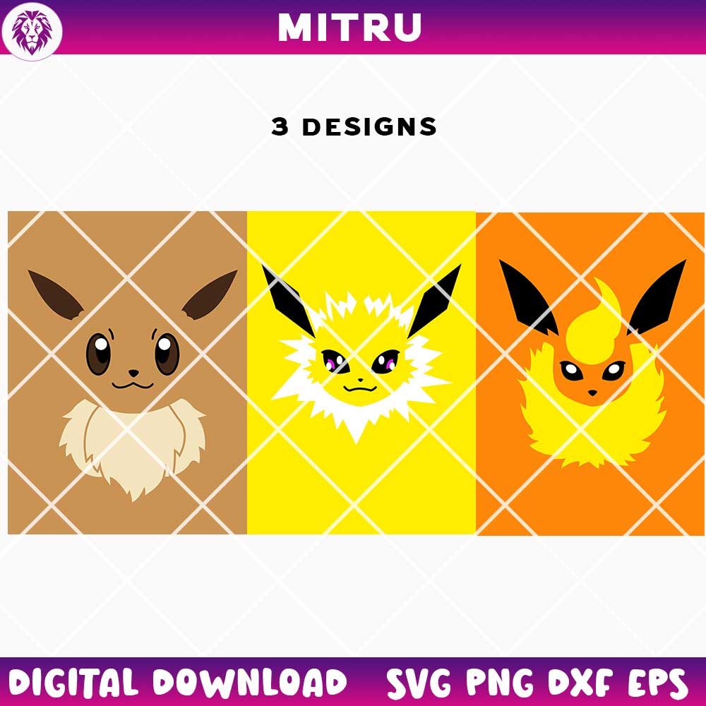 Eevee Pokemon Face SVG PNG, Flareon SVG, Jolteon SVG