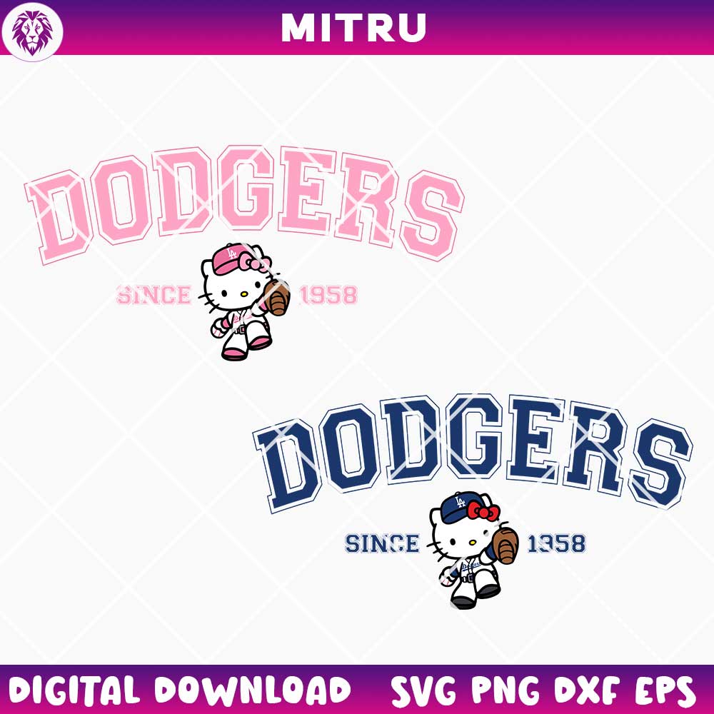 Hello Kitty Dodgers Since 1958 SVG PNG, Cute Kitty Los Angeles Dodgers SVG