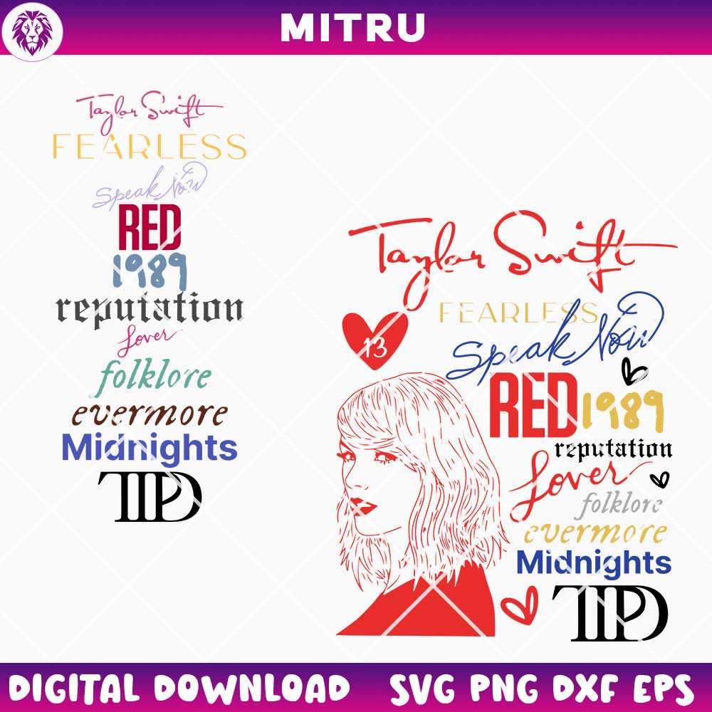 Taylor Swift Album SVG PNG, The Tortured Poets Department SVG, Folklore SVG